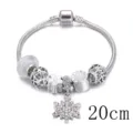 Bracciale con ciondoli argento 20cm con fiocco di neve e perline miste per stile DIY. - Bianco / 20cm