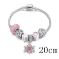 Bracciale con ciondoli in argento con perline di cristallo rosa e ciondolo a fiocco di neve. - Rosa / 20cm