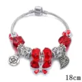 Bracelet charms cristal rouge style pandora chaîne serpent argent bijoux mode 18cm - Rouge / 18cm