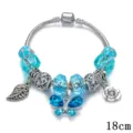 Bracelet charms argenté style Pandora avec perles de cristal bleu et pendentif 18cm. - Bleu / 18cm