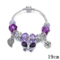 Bracelet charms en argent avec perles de cristal violet, pendentifs papillon et rose, 19 cm. - Violet / 18cm