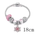 Bracciale con ciondoli in argento perle di cristallo rosa e ciondolo a fiocco di neve donna - Rosa / 18cm
