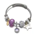 Edelstahl Memory Draht Charm Armband mit lila Perlen und handgemachten Anhängern für Damen. - Doppelschicht