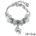 Elegante bracciale argento con ciondolo unicorno, perline di cristallo e catena 16+5cm. - Catena di estensione da 16+5cm / Bianco