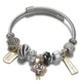 Edelstahl Draht Bettelarmband mit DIY Perlen und schwarzer Katze Anhänger für Damen. - Schwarze Katze