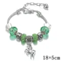 Bellissimo bracciale con unicorno in argento con perle di cristallo verde 18+5cm. - 18+5cm Extension Chain / Verde