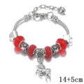 Bracciale con ciondolo unicorno e perline di cristallo rosso brillante e catena serpente, 14+5cm. - Catena di estensione 14+5cm / Rosso