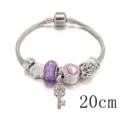 Zilveren bedelarmband met paarse kralen en sleutelhanger, 20cm stijlvolle dames sieraden accessoire - 20cm / Paars