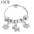 Silver Christmas charm bracelet with snowflake and reindeer pendants, 19cm length for women. - S103-19CM