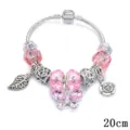 Bracciale con ciondoli in argento con perline di cristallo rosa, farfalla e foglia 20cm - Rosa / 20cm