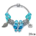 Bracelet charm en argent avec perles de cristal bleu et pendentif papillon pour femme - Bleu / 20cm