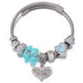 Edelstahl Draht Bettelarmband mit Kristallperlen und Herz Anhänger Modeschmuck - Herz Seeblau