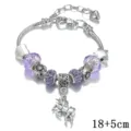 Bracciale con ciondoli argentato con perline di cristallo viola e unicorno, 18+5cm. - Catena di estensione 14+5cm / Viola