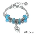 Bracciale a catena serpente argentato con perline di cristallo blu e ciondolo unicorno. - Catena di estensione 20+5cm / Blu