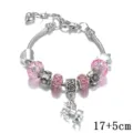 Bracciale charms in argento con perline di cristallo rosa e un grazioso ciondolo unicorno. - Catena di estensione 17+5cm / Rosa