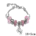 Elegante bracciale con unicorno in argento con perline di cristallo rosa e catena. - Catena di estensione da 16+5cm / Rosa