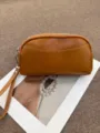 Women's genuine leather clutch bag minimalist brown wristlet wallet phone bag daily use - Yellow