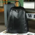 Black leather backpack for women, casual soft leather large daypack with metal zippers. - 35x32x17cm / Black