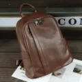 Brown leather backpack for women, large casual soft leather daypack for daily school and travel. - 35x32x17cm / Brown