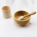 Kinderen siliconen beker en bamboe kom set, roze antislip servies variant voor dagelijks. - 101-200ml / Broken Wit
