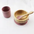Roze siliconen beker en bamboe kom set voor kinderen, antislip zuignap servies variant. - 101-200ml / Roségoud