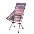 Outdoor folding moon chair with red aluminum frame and geometric fabric for camping. - Red Camouflage