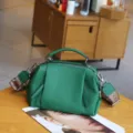 Green genuine leather handbag stylish detail view, versatile shoulder crossbody daily casual bag. - 25x16x12cm / Velvet Green