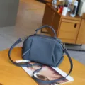 Echtes Rindsleder Handtasche Freizeit Umhaengetasche Schultertasche graublau Damen - 25x16x12cm / Dunkelblau