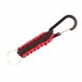 Outdoor paracord keychain with black red woven rope, metal ring and carabiner. - Red and Black