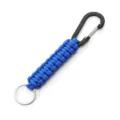 Outdoor paracord keychain with carabiner and metal ring, durable braided utility key holder. - Sapphire Blue