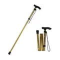 Adjustable folding walking cane in gold with T-handle and non-slip rubber tip for outdoor travel. - Gold