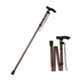 Folding walking cane for seniors, adjustable bronze trekking pole with ergonomic T-handle. - Coffee