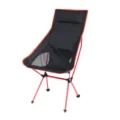 Outdoor folding moon chair portable camping chair with headrest and aluminum alloy frame black red - Red