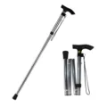 Portable folding walking stick with metal shaft and ergonomic handle for hiking. - Silver