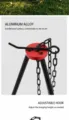 Detail des Outdoor-Camping-Stativs mit Aludisc und verstellbarem Haken zum Kochen im Freien. - Höhe 84cm / Schwarz Rot