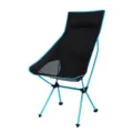 Outdoor folding moon chair with high backrest and headrest, portable camping aluminum chair. - Sky Blue