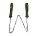 Detail view of 24 inch portable hand chain saw, outdoor survival pocket saw with camo straps. - Camouflage