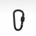 Black 80mm aluminum alloy locking carabiner clip D-ring backpack hook detail view - All Black