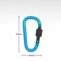 Detailed view of the light blue aluminum locking carabiner, highlighting exact size. - Light Blue