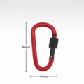 Detailed view of red aluminum alloy locking carabiner with screw lock and 80mm compact size. - Bright Red