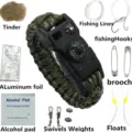Kit bracciale di sopravvivenza in paracord con bussola d'emergenza fischietto e attrezzi da pesca. - Verde militare