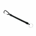 Cordón de resorte negro con mosquetón y llavero, correa de seguridad retráctil. - Negro