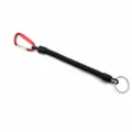 Cordón en espiral con mosquetón rojo y llavero, correa elástica de alta resistencia. - Rojo