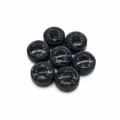 Miniature 2cm round black thermometer detail shot showing clear temperature scales and dial numbers. - 2.0cm