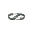 Detailed view of the dark grey aluminum alloy S-shaped carabiner, dual wire gate clip hook. - Silver Gray
