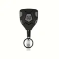 Porte-clés rétractable noir en forme de losange pour extérieur avec câble en acier. - Boucle Rétractable Bouclier avec Logo