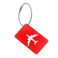 Etichetta per bagagli in alluminio rosso con intaglio di aeroplano e cavo in acciaio. - Rosso