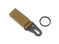 Outdoor tactical keychain with khaki nylon webbing strap and black metal carabiner hook. - Khaki