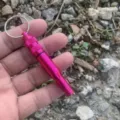 Pink aluminum survival whistle, emergency outdoor gear with waterproof case and ring - Rose Red