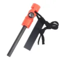 Outdoor survival 3-in-1 magnesium fire starter rod with compass, whistle, and black striker. - Orange